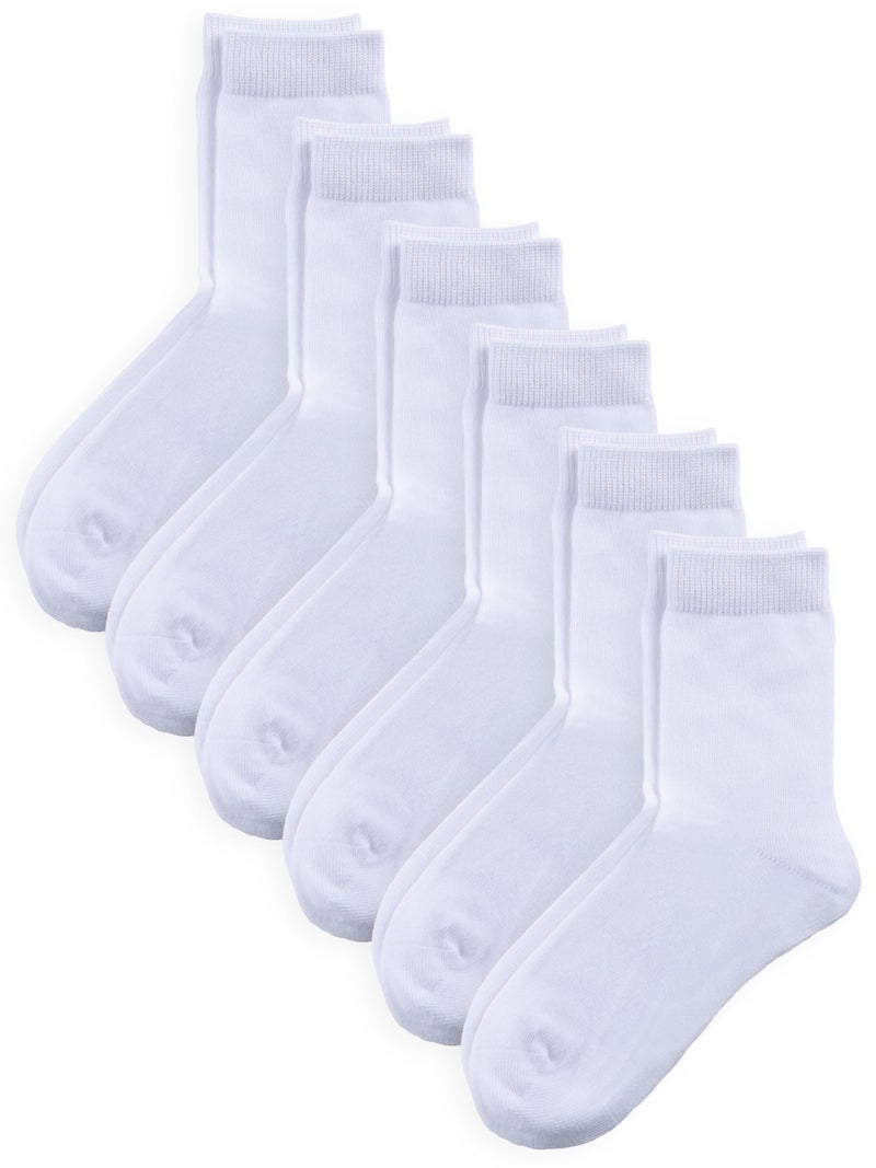 COTTON DAY Unisex Little Kids Youth Boys Girls Soft Cotton Crew Dress Socks Seamless Toe 6 Pack 10-12 years Plain White XL (12) - Image 1